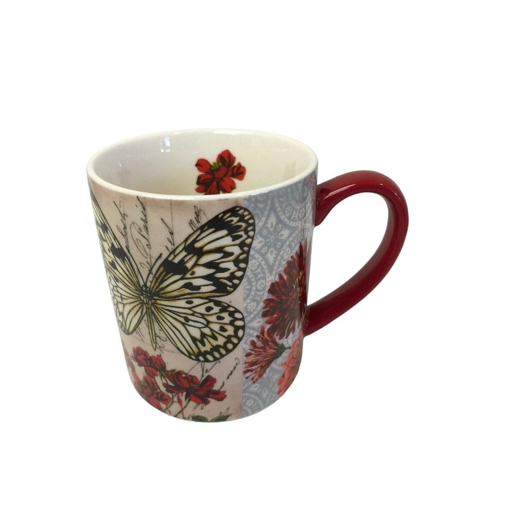 Lang Floral Butterfly Mug Cup Tea  Red Pink And Gray 8 Fl‎ Ounces 2015